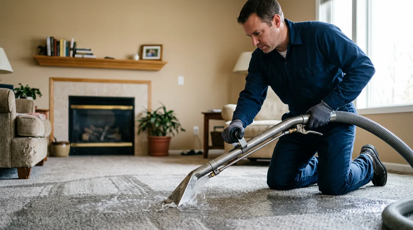 Water damage restoration technician working near Davenport, NE